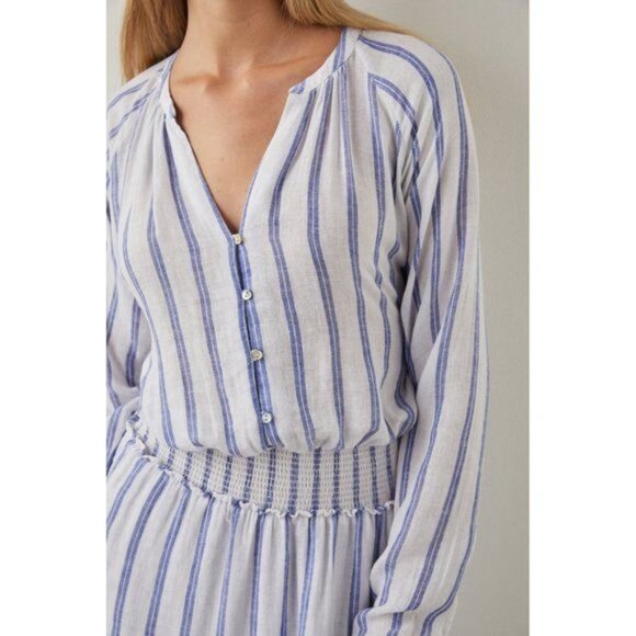 RAILS Jasmine Stripe Smocked Waist Long Sleeve Linen Blend Dress Size M - Picture 8 of 8